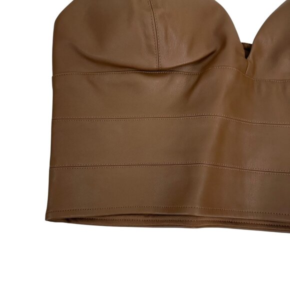 Brown Faux Leather Crop Top With Spaghetti Straps - Size M By Versona - Picture 9 of 11